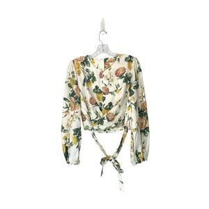 Zimmermann White Silk‎ Ivory Garden Floral Zippy Wrap Bodice Blouse Size 10